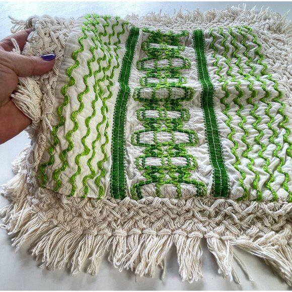 Vintage 70s cushion pillow cover, embroidered decorative square slip, 13" - Picture 2 of 10